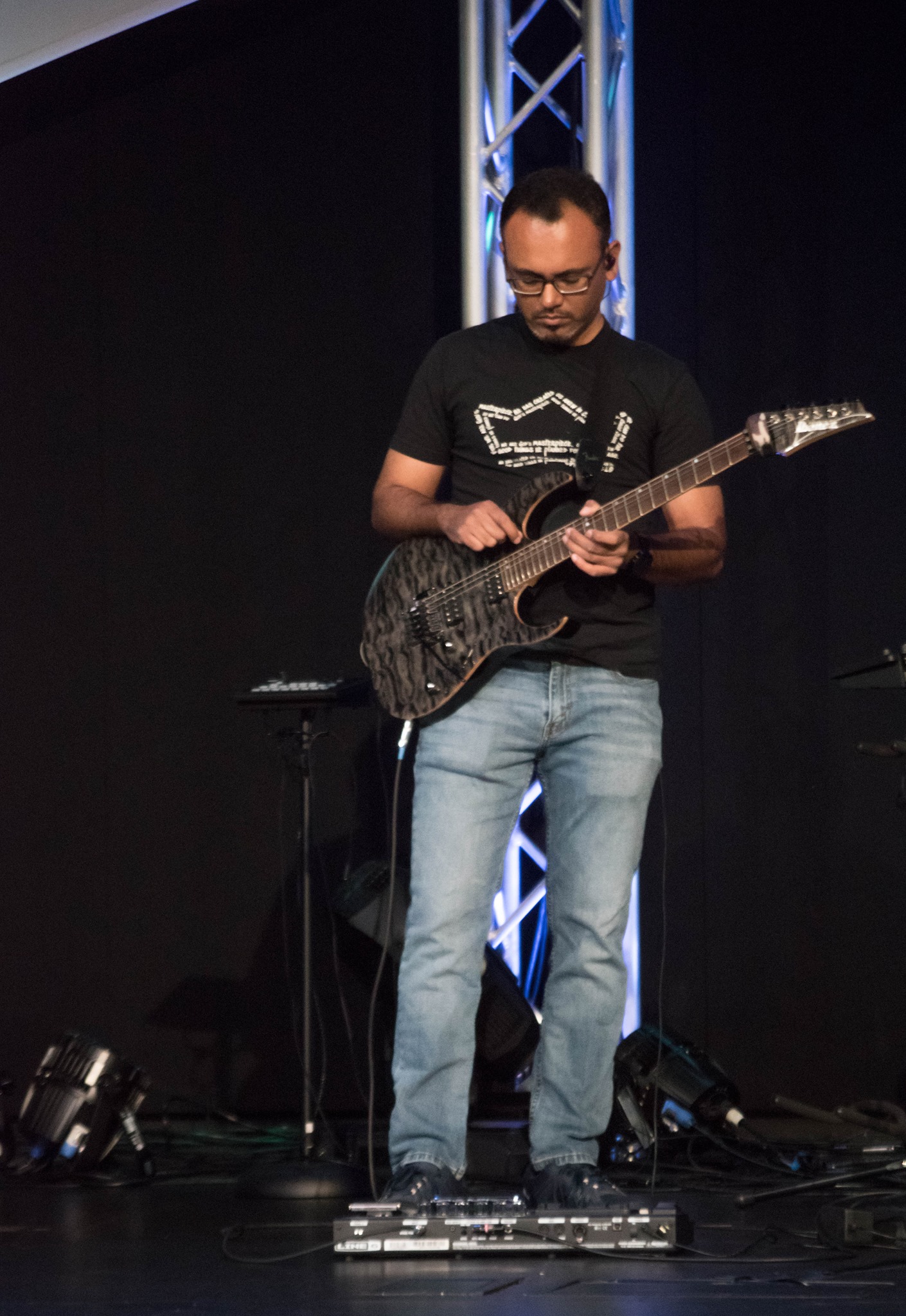 Moncy serving on a church worship team in 2020